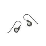 Water Droplet Drop Earrings with White Pearls in Oxidized Silver