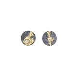 Round Fog Post Earrings with Diamonds in Sand-Textured Oxidized Silver