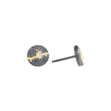 Round Fog Post Earrings with Diamonds in Sand-Textured Oxidized Silver