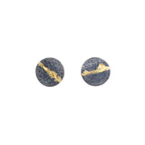 Smashed Round Fog Post Earrings in Sand-Textured Oxidized Silver