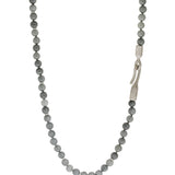 8mm Blue Grey Jade Necklace with Sculptural Silver Clasp and Beads