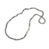 8mm Blue Grey Jade Necklace with Sculptural Silver Clasp and Beads