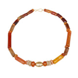 Ancient Jasper Bead Necklace with 14k Gold Oval and Handmade Clasp