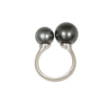 Double Tahitian Pearl Ring in Brushed Silver