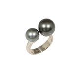 Double Tahitian Pearl Ring in Brushed Silver