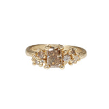 Radiant Cut Champagne Diamond Ring with Granules in 14k Yellow Gold