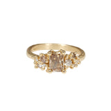 Radiant Cut Champagne Diamond Ring with Granules in 14k Yellow Gold