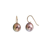 Lavender Rose Pearl Earrings with 14k Yellow Gold Earwires