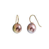 Lavender Rose Pearl Earrings with 14k Yellow Gold Earwires