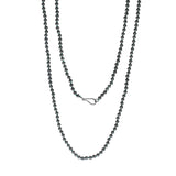 4mm Matte Hematite Round Bead Necklace with Green Thread and Oxidized Silver Handmade Clasp