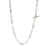 Oval Chain Necklace in Silver with Toggle Clasp with diamonds - 24"