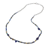 Ancient Lapis Bead Necklace with 18k Gold Beads and Handmade Chain