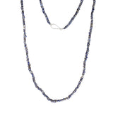 Blue and White Striped Glass Bead Necklace with Brushed Silver Clasp and Beads 30"