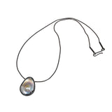 Teardrop Shaped Dome Pearl Pendant Necklace in Oxidized Silver