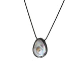 Teardrop Shaped Dome Pearl Pendant Necklace in Oxidized Silver