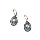 Blue Natilus Pearl Earrings In Oxidized Silver