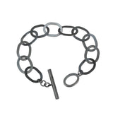 Large Oval Chain Bracelet with Toggle Clasp in Oxidized Silver with Diamonds