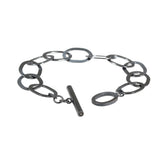 Large Oval Chain Bracelet with Toggle Clasp in Oxidized Silver with Diamonds