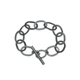 Large Oval Chain Bracelet with Toggle Clasp in Oxidized Silver with Diamonds