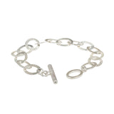 Small Oval Chain Bracelet with Toggle Clasp in Silver with Diamonds