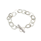 Small Oval Chain Bracelet with Toggle Clasp in Silver with Diamonds