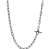 Oval Link Necklace with Toggle Clasp in Oxidized Silver with Diamonds - 20"