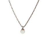 White Pearl Necklace in Oxidized Silver