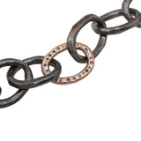 Textured Organic Shape Link Bracelet in Oxidized Silver and 14k Rose Gold with Lavender and White Sapphires