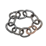 Textured Organic Shape Link Bracelet in Oxidized Silver and 14k Rose Gold with Lavender and White Sapphires