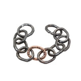 Textured Organic Shape Link Bracelet in Oxidized Silver and 14k Rose Gold with Lavender and White Sapphires