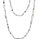 Dumorterite in Quartz 6mm Round Bead Necklace with Sculptural Clasp and Disc Bead in Brushed Silver