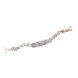 ID Bracelet in Brushed Silver with Grey Diamonds