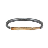 Forged Men's Cuff Bracelet in Ancient Bronze & Oxidized Silver with Grey Diamond