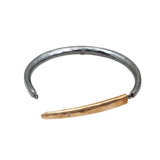 Forged Men's Cuff Bracelet in Ancient Bronze & Oxidized Silver with Grey Diamond