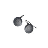 Small Perforated Disc Post Earrings in Oxidized Silver