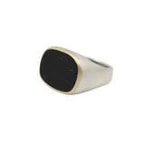 Matte Black Tourmaline Signet Ring in Brushed Silver