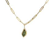 Sapphire Leaf Pendant in 18k Yellow Gold