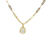 White Sapphire Cabochon Pendant in 18k Yellow Gold