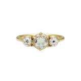 Three Stone Ring with Rose Cut White Diamonds in 18k Yellow Gold