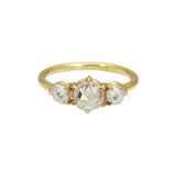 Three Stone Ring with Rose Cut White Diamonds in 18k Yellow Gold