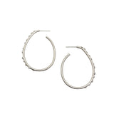 Oval Hoop Post Earrings with Lab White Diamonds in Brushed Silver