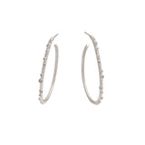 Oval Hoop Post Earrings with Lab White Diamonds in Brushed Silver