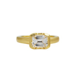 Half Bezel Emerald Cut Diamond Ring in 18k Yellow Gold