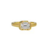 Half Bezel Emerald Cut Diamond Ring in 18k Yellow Gold