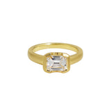 Half Bezel Emerald Cut Diamond Ring in 18k Yellow Gold
