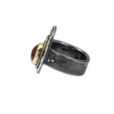 Mandarin Garnet, Emerald & Diamond Ring in Oxidize Silver