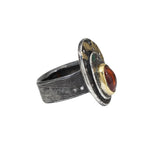 Mandarin Garnet, Emerald & Diamond Ring in Oxidize Silver