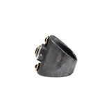 Triple Sapphire Tower Shield Ring in Oxidized Silver