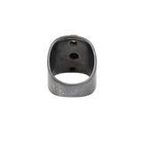 Triple Sapphire Tower Shield Ring in Oxidized Silver