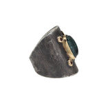 Bicolor Tourmaline & Spinel Shield Ring in Oxidized Silver